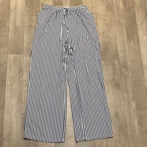 Womens Emerson Lang Linen Rayon Blend‎ Stripe Drawstring Wide Leg Pants